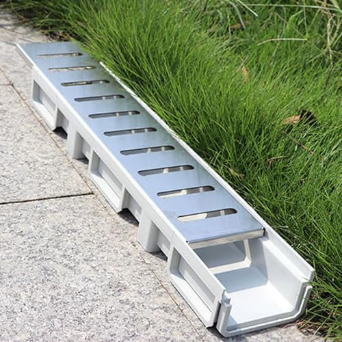 Entwässerungsrinne Garten Drainage Graben, 10cm Breite Heavy Duty Driveway Channel Drain/ Outdoor Storm Drainages Grates Cover Mit U Slots, Zement-Gehweg-Siebe Einbetten 60cm Lang ( Color : LxWxH , Si