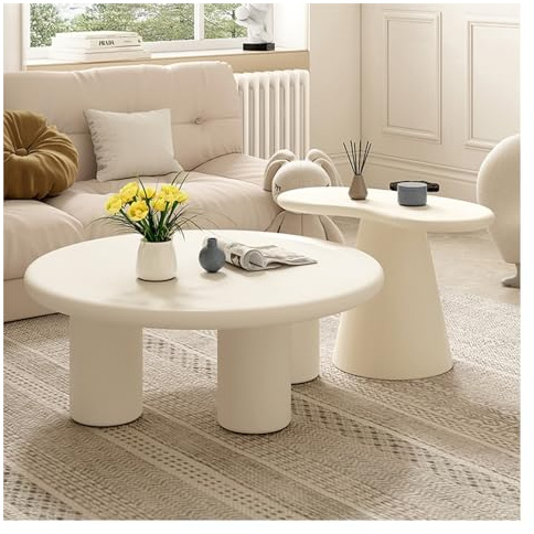 YVZYLXH Lot de 2 Tables Basses Rondes, Meubles, Tables Basses Design Moderne, Blanc, 80CM, Contemporaine, Pour Salon, Chambre à Coucher, Appartement
