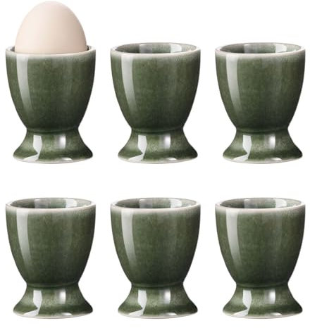 Bluweet Eierbecher 6er Set Muster aus Blau Eierbecher Set aus Steingut mit Zierendem Farbrand Handgetöpfert mit Glänzender Oberfläche 6cm (B6)