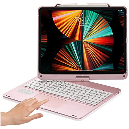 HENGHUI Clavier tactile rotatif à 360° pour iPad Pro 13 M4 2024 rétroéclairé avec pavé tactile, housse de clavier Bluetooth pliable, or rose