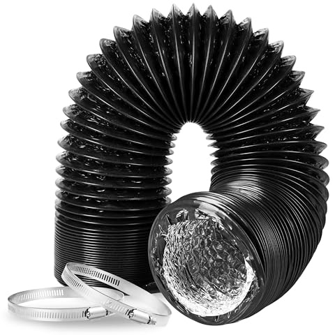 Dryer Vent Hose, 12 Insulated Flexible Duct 25FT with 2 Clamps, Heavy Duty Four Layer Protection for Heating Cooling Ventilation and Exhaust, Black
