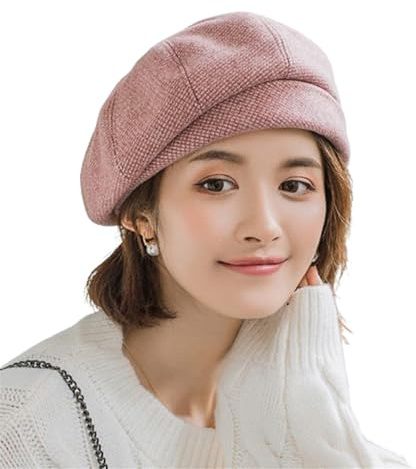 HIQIU Baskenmütze Damen Winter Warm Wolle Mischung Frauen Vintage Achteckigen Plaid Wintermütze Barett Cap Maler Beanie Cap