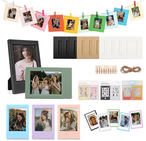 HIYQIN 2x3 Cornici per Foto, Kit di Accessori per Fujifilm Instax Mini 12/11/9/8/99/40/EVO Cornici per Foto, Espositore Foto Magnetico, Adesivi, Cornici di Carta Appese - Colorate
