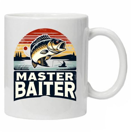 Funny Novelty Mug for Fishermen Hilarious Fishing Quotes Funny Fish Jokes Rod Puns Various Designs Mug Gift Comes Boxed Ready for Gifting Tea Coffee Reusable (Master Baiter)