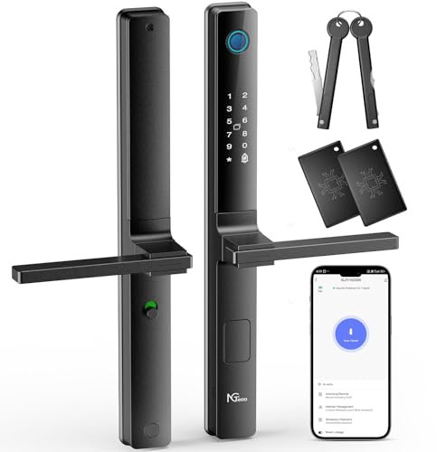 NGTeco Smart Door Lock with Handles, Fingerprint Keyless Security Entry Door Lock, Passcode, IC Card, Fingerprint, Key, WiFi Smart Lock for Narrow-Frame Doors, APP Control, Easy Installation
