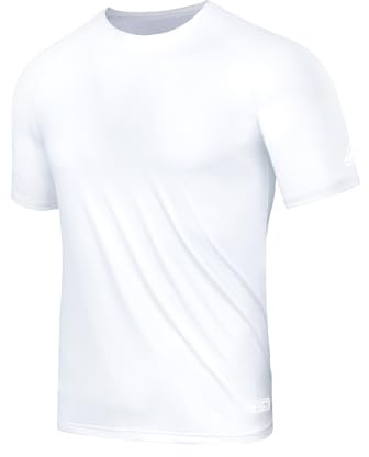 AMZSPORT UV-T-shirt herr Rashguard UPF 50 långärmad kortärmad T-shirt solskydd andas snabbtorkande skyddande T-shirt för fiske, surfing, vandring, cykling, 122014-vit, L