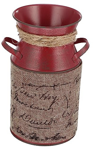 Yardwe Vintage Burlap Flower Bucket Iron Planter Bucket for Home Decor for Flower Arrangement in Garden Containers