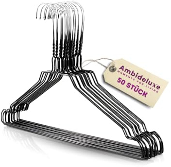 Ambideluxe | 50 perchas de alambre negro | perchas para pantalones | perchas de metal con revestimiento de zinc y revestimiento de polietileno | Perchas de alambre duraderas y ahorran espacio | para