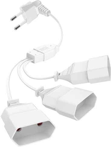 Eurostecker Verlängerung Stromkabel Netzkabel 3-in-1 Verlängerungskabel mit Eurostecker Eurostecker 90 Grad Kurz, 2,5A/250V Flachstecker Verlängerung für Haushaltsgeräte Monitor, Beamer, Lampen, Weiß