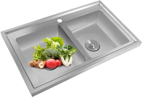 Évier de cuisine à deux bacs en acier inoxydable avec plateau de drainage, 80 x 50 x 15 cm, argenté