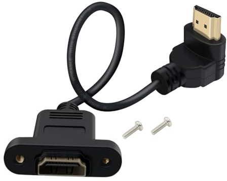 HuaLiSiJi Cable Alargador HDMI con Instalación de Panel 4K 60Hz Cable HDMI 90 Grados Macho Hembra para Reproductores BLU Ray, Tlevisores de Alta Definición, Xbox 360 (Curvado hacia Arriba, 0.5 m)