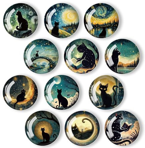 Zamety 12 Stück Magnete Kühlschrank, Katzen Kühlschrankmagnete, 3D Glas Magnete für Magnettafel, Round Kühlschrankmagnete Kinder für Magnettafel, Refrigerators, Whiteboards