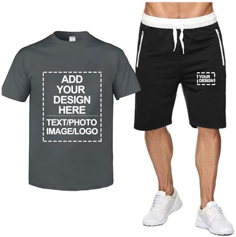CLMETHE Set di t-shirt e pantaloncini con logo personalizzato, tuta estiva da uomo personalizzata, camicie, pantaloni e completi sportivi da uomo, abbigliamento da lavoro,E-M