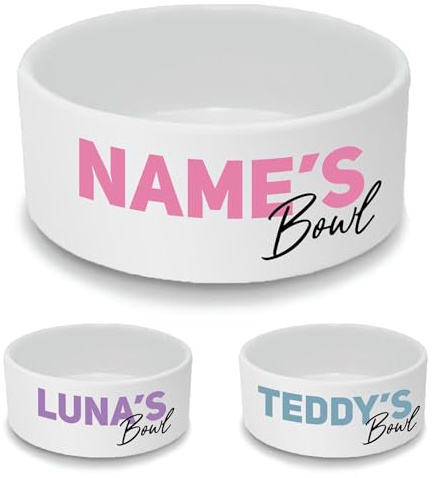 Personalised Ceramic Dog Bowl - Large White Pet Food Dish with Name's Bowl Design - Custom Name Dog Bowl 18cm Wide x 7cm Deep - Ideal for Medium to Large Dogs