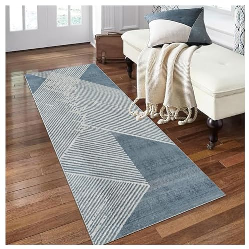 Siunwdiy Teppich Läufer Flur Küche rutschfest waschbar Blau 60x140cm Meterware Korridor Teppichläufer Esszimmer Wohnzimmer Küchenteppich Lang Flurläufer Polyester Design Anpassbar Schmutzfangmatte
