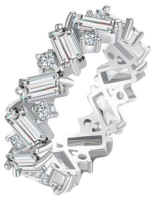Tolldek Echter Schmuck Diamantring 750 Weißgold, Moissanit Klassiker Freundschaftsringe Rechteckschliff, 18K Verlobungsring mit Moissanit, 54 (17.2)