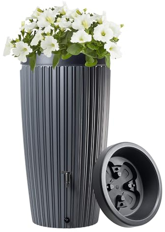 Barril de lluvia de 240 l con tapa y grifo, diseño de barril de agua de lluvia, para jardín y terraza, color antracita, resistente a los rayos UV y a las heladas (antracita)