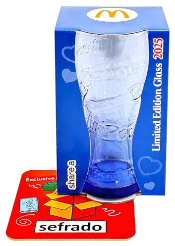 sefrado Bundle 1 x Cola Glas Blau McDonalds Ungarn 2025 Sammel Gläser kompatibel mit exclusivem Untersetzer