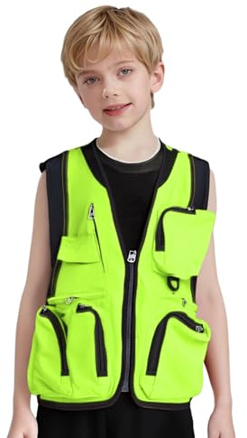 Miaeowve Giubbotto leggero per il tempo libero per bambini gilet outdoor tasche multiple giacca sportiva senza maniche per campeggio pesca caccia fotografia, Verde acceso., 128-152