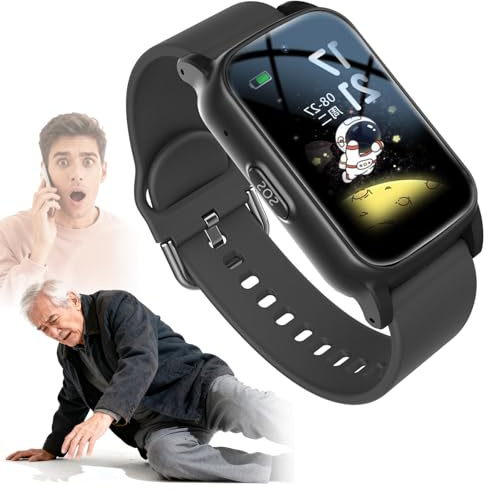 DEaThsalL Smartwatch Allarme Personale per Anziani Orologio Anticaduta Rilevamento Cadute Localizzazione GPS Notifica di Caduta per Smartphone Black