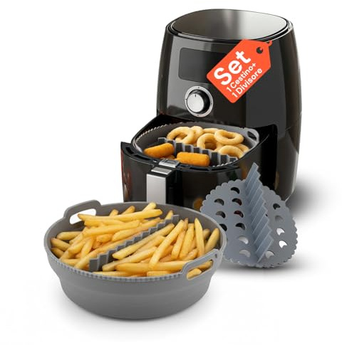 Avilia - Set Cestino e Divisore in Silicone Pieghevoli, Friggitrice ad Aria Ø22 cm - Antiaderenti e Salvaspazio - Resistenti ad Alte Temperature con Manici Ergonomici - Cottura e Pulizia Rapida