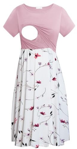 Smallshow Women's Short Sleeve Casual Maternity Nursing Dress for Breastfeeding Pink-SVP033 M
