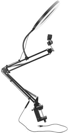 Hamwesh Anneau Lumineux de 10 Pouces, éclairage Annulaire de Bureau LED Réglable avec Support de Téléphone et Bras articulé Flexible pour l'enregistrement Vidéo, la Diffusion en Direct, Les Selfies