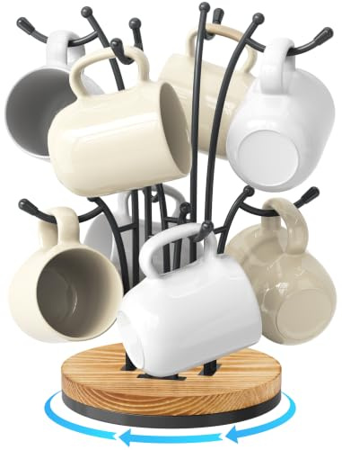 NiHome 360° Rotating Coffee Mug Tree, Mug Holder 8 Hooks for Countertop