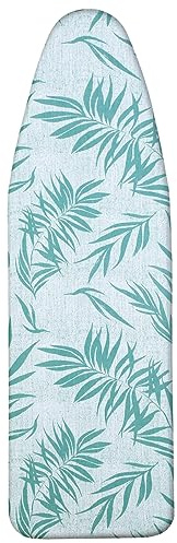 LEEWEITAS Bügelbrettbezug 115x35cm, Breiter Bügelbrettbezug mit dickem Filzpolster, Kordelzug, Klettverschlüssen, Blumen- und Schmetterlingsdruck (Grüne Blätter, 115x35cm)