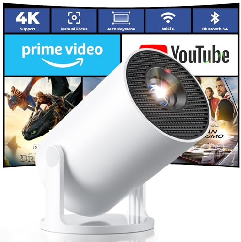 [Built-in Apps & 2026 Upgraded] Mini Projector 4K 1080P Support 20000 Lumens Portable Projector with Android 14, Auto Keystone, WiFi 6, Bluetooth 5.4, Rotatable 180° for Bedroom/Indoor/Outdoor