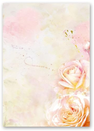 100 Blatt Briefpapier ROSENBLÜTEN - DIN A5 (210x148 mm), 90 g/m² - Rosenmotiv