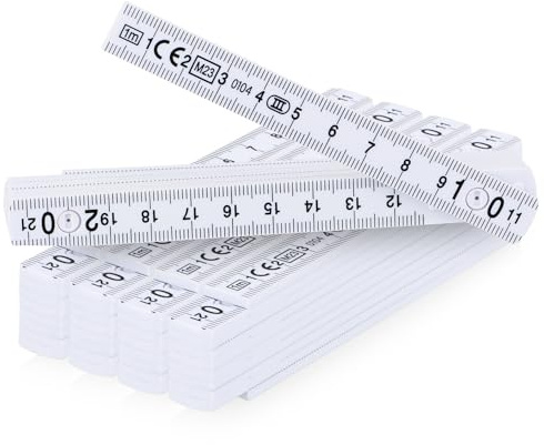 com-four® 5x Mini-Zollstock aus Kunststoff, 1 Meter Gliedermaßstab mit 10 | metrisch und in weiß