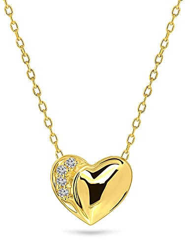 Miore Jewellery - Collar de mujer con colgante de corazón de 0,02 quilates y cadena de 4 diamantes brillantes, oro blanco y amarillo de 9 quilates, oro 375, Oro, Diamante