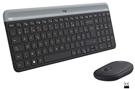 Logitech MK470 Slim Combo Kabelloses Tastatur-Maus-Set, 2.4 GHz Verbindung via Nano-USB-Empfänger, 10m Reichweite, 18-Monate Batterielaufzeit, PC/Laptop, Französisches AZERTY-Layout - Graphit