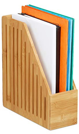 Relaxdays Stehsammler Bambus, A4, Zeitschriften & Dokumente, Büro, Schreibtisch, Stehordner, HBT: 30x10x26,5 cm, Natur
