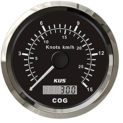 KUS Universal-GPS-Tacho, 15 Knoten, 28 km/h, Geschwindigkeitsmesser, für Boote, Yachten, 85 mm, mit Hintergrundbeleuchtung, schwarz, 9–32 V