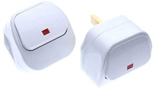 POWERTOOL UK Plug, 3 Pin Mains Plug with Big Swtch Neon Indicator Light for Business, Office & Industrial(2pcs)