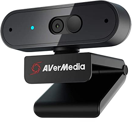 AVerMedia PW310P Webcam, Webcam Cover, 1080p / 30fps Video Chat und Aufnahme, Plug & Play, Mikrofone, Stream, Autofokus, Funktioniert mit Skype, Zoom, Team - Schwarz