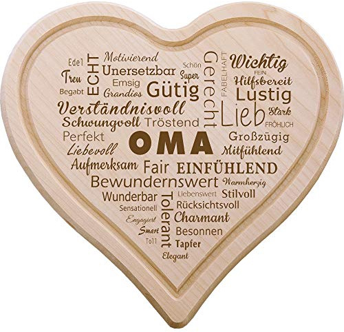 Spruchreif Frühstücksbrettchen Herz OMA mit Adjektiven – Geschenk für Oma