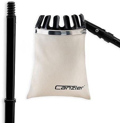 Canzler Obstpflücker mit Teleskopstiel über 2 m - Teleskopstange stufenlos einstellbar - Apfelpflücker aus Metall - Pflückhilfe mit extra dickem Baumwollbeutel