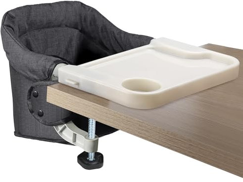 Toogel Baby Tischsitz mit Essbrett, Tragbarer Baby Hochstuhl mit Sicherheitsgurt, Kinderstuhl zum Anklippen Flach Verstaubar, Babysitz mit Transporttasche für Zuhause und Unterwegs (Schwarz)