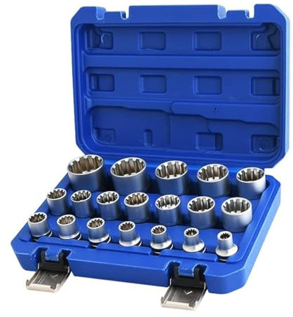 Spline Socket Set 1/2 Drive Universal Metric 8-32mm 12-Point Cr-V Socket Kit 19pcs