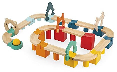 Janod - Meine erste Kugelbahn - 44 Teile aus Massivholz - Konstruktions- und Lernspiel - Feinmotorik - FSC-zertifiziert - Farbe auf Wasserbasis - Ab 2 Jahre, J08044
