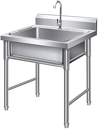 Freestanding Stainless Steel Single Bowl, Commercial Restaurant Kitchen Sink Set with Faucet and Drain Plate, Utility Vanity Basin with Stand for Indoor and Outdoor