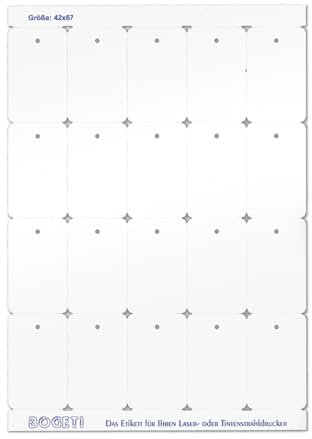 POKORNYS - 2.000 Bogeti Blattlaser Kartonetiketten (42 x 67 mm) auf DIN-A4 Bogen I Etiketten für Laserdrucker, Tintenstahldrucker uvm. I Preisschilder mit 3 mm Lochung für Sicherheitsfäden & Heftfäden
