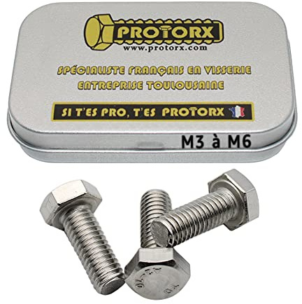 Boulon Inox M6 x 40mm : Boite 10 Pcs Tête Hexagonale avec Rondelles Metal Ecrou | Vis à Métaux Acier A2 Anti-Rouille - DIN 933 | Boite Rangement PROTORX