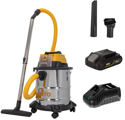 VITO - Aspirador de agua y polvo, 20 L, 180 W + batería de litio 2 AH + cargador de 20 V