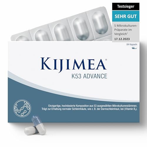 Kijimea® K53 Advance – Darmbakterien hochdosiert | 53 ausgewählte Bakterienstämme aus der Darmflora | mit Biotin | >500 Milliarden KBE je Packung | laktosefrei | glutenfrei - 84 Kapseln