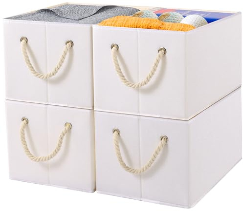 Yawinhe 4 Stück Aufbewahrungsbox Stoff für Kleidung,Weiß,33x23x20cm