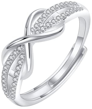 NEVEGE Silver Rings for Women Infinity Love Promise Rings Silver Ring with Cubic Zirconia Adjustable Mother Daughter Ring for Mum Birthday Gift